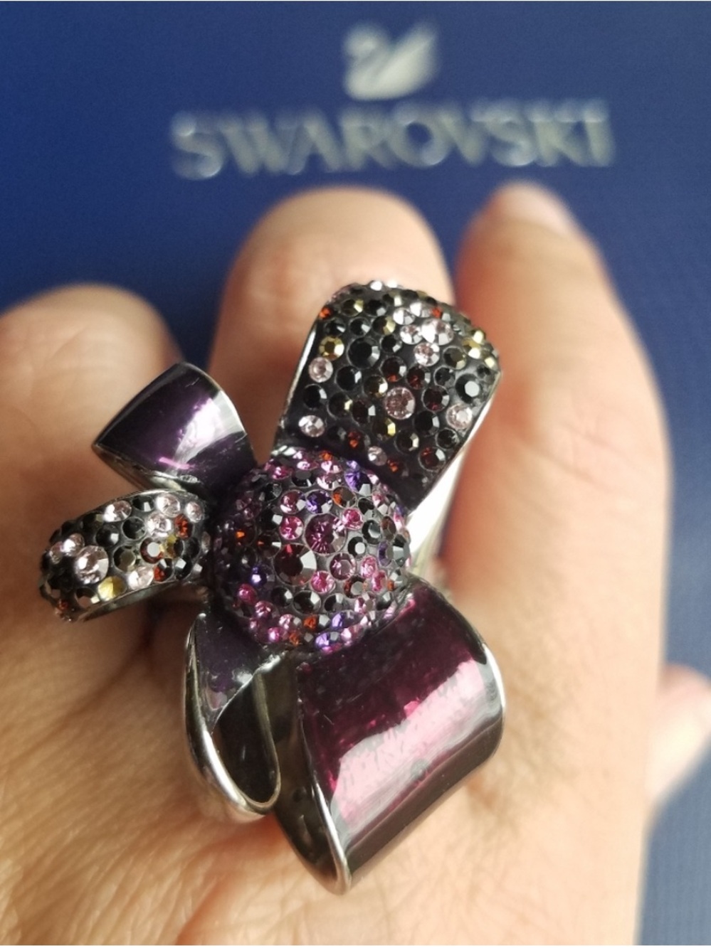 AUTHENTIC Swarovski Purple Ribbon Bow Statement Ring
